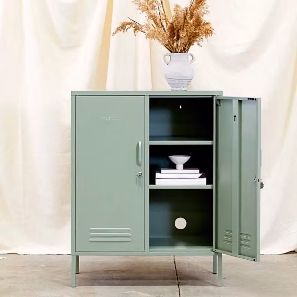 Mustard Made The Midi Storage Locker in Sage Green, Metal Freestanding Cabinet with Hinged Doors and Internal Shelves, H 111.0 x W 40.0 x D 85.0 cm – 2