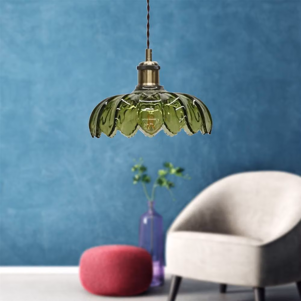 First Choice Lighting Alice Green Floral Transparent Glass Easy Fit Pendant Shade – 3
