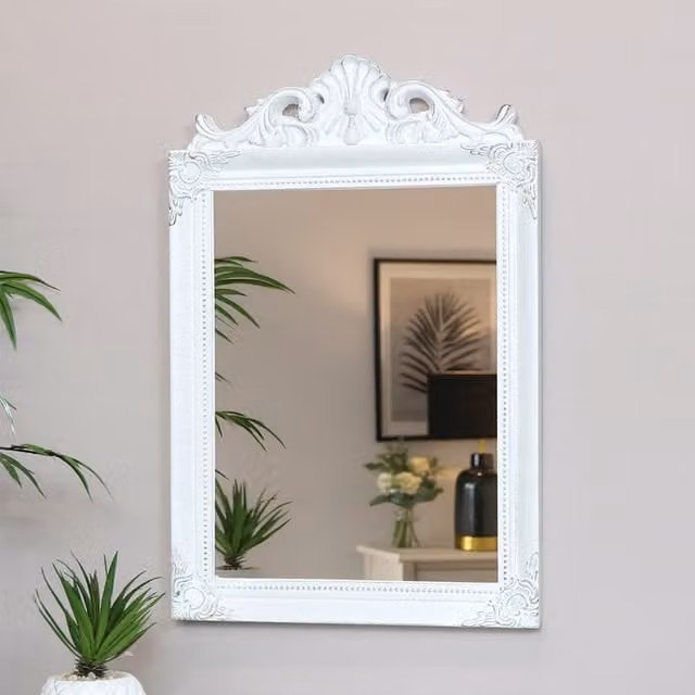 Melody Maison Shabby Chic Rectangular Antique Wall Mirror in White
