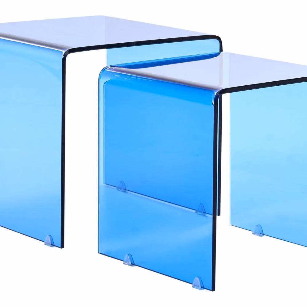Wyld and Coco Nest Home Set of 2 Blue Tempered Glass Side Tables – 2