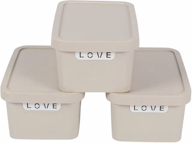 PAWNORA Pack of 3 Plastic Storage Boxes with Lids, 7.5L, Beige