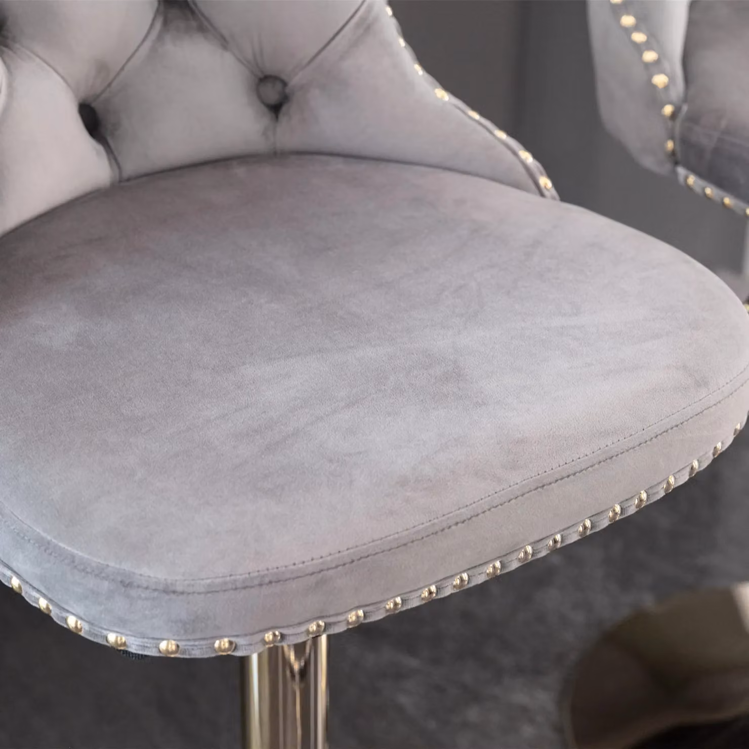 HomeTouch Set of 2 Luxury Grey and Gold Velvet Swivel Bar Stools – 2