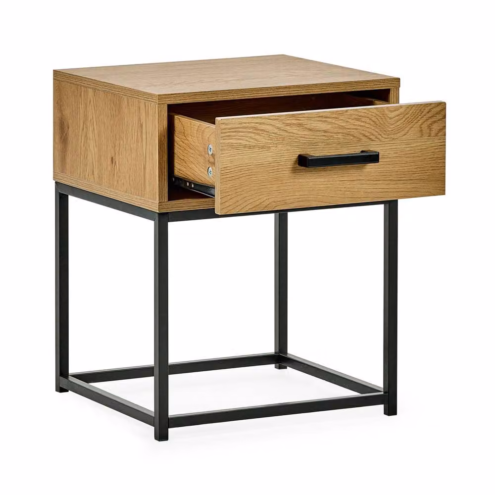 Cheshire Premium Ashford Light Oak Effect 1 Drawer Bedside Table in Brown, Black and Multicolour – 2