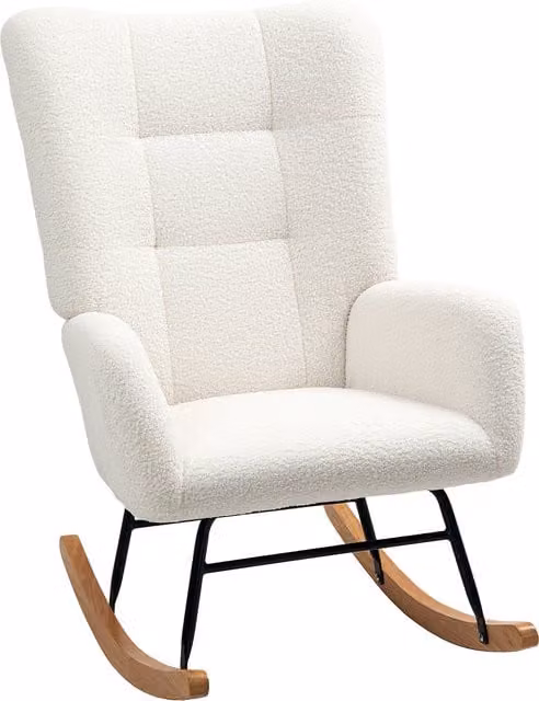 HOMCOM White Teddy Fleece Rocking Armchair with High-Density Foam and Armrests