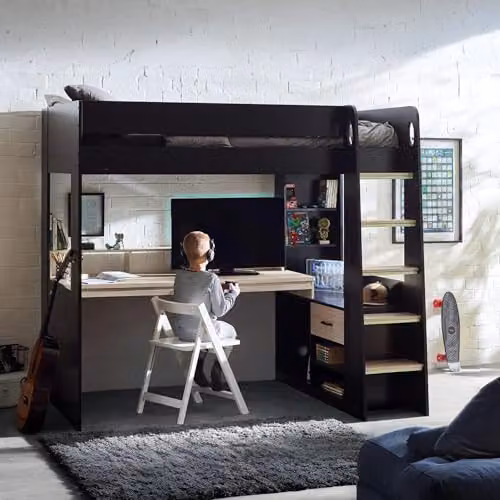 Julian Bowen Blaze Single Gaming Highsleeper Bed in Black and Oak with Stairs and Drawers