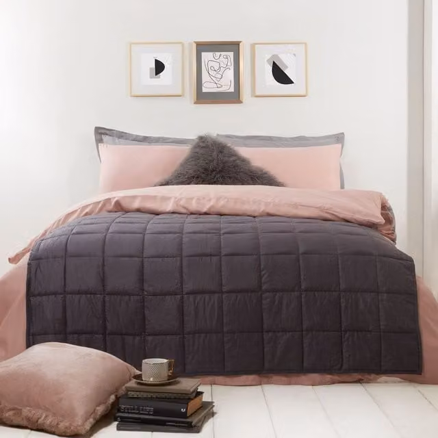 Highams Grey Weighted Sensory Blanket for Anxiety and Sleep Therapy, W: 125 cm x L: 150 cm, 4 kg