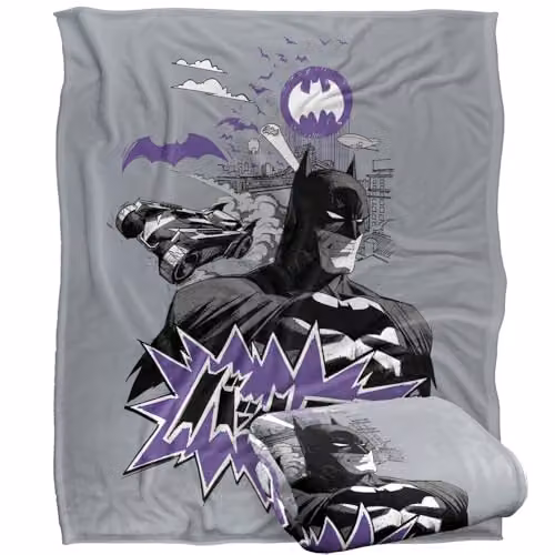 Warner Bros. Batman Purple Kanji Skyline Super Soft Fleece Throw Blanket, W: 152 cm, D: 127 cm – 1