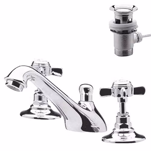 nuie I307X Beaumont Traditional 3 Tap Hole Basin Mixer Tap with Pop-Up Waste, Chrome, H 16.5 x W 8.5 x D 5.0 cm