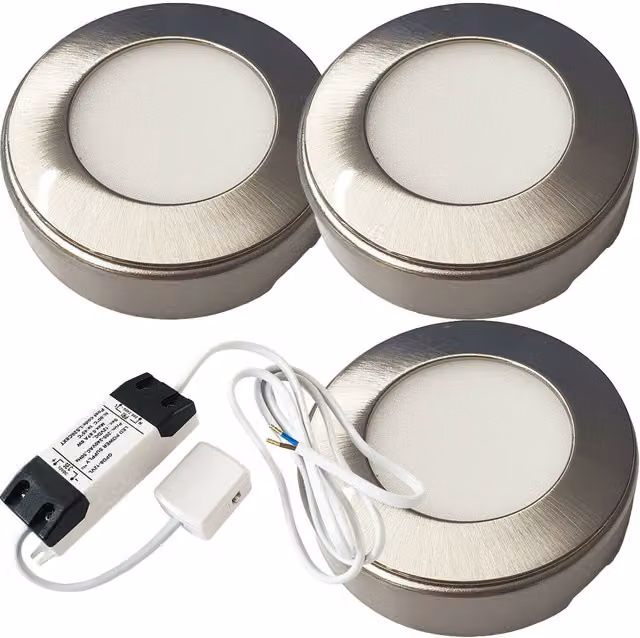Loops 3 Pack Warm White LED Under Cabinet Spot Lights with Driver Kit in Silver Stainless Steel – 2