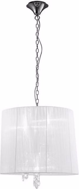 Netlighting Tiffany Pendant 3+3 Light E14+G9 with White Shade and Grey Crystal in Chrome