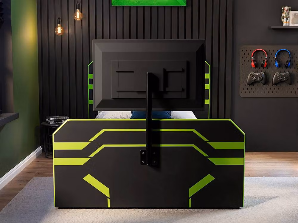 Alister Recoil Modern Upholstered Side Lift TV Ottoman Bed in Black and Green, W/D/H: 90 x 190 cm – 2
