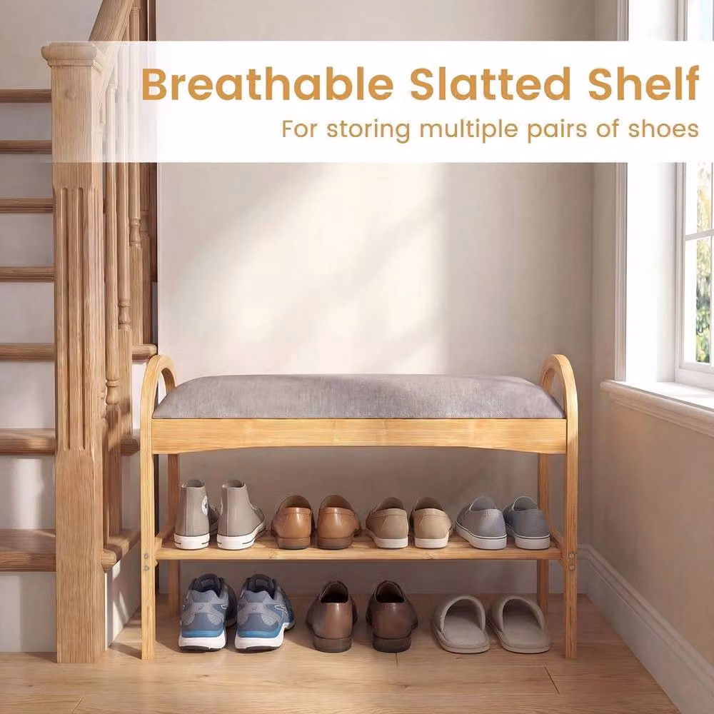 Kelvenix 2-Tier Bamboo Shoe Bench and Rack in Natural Wood – 3