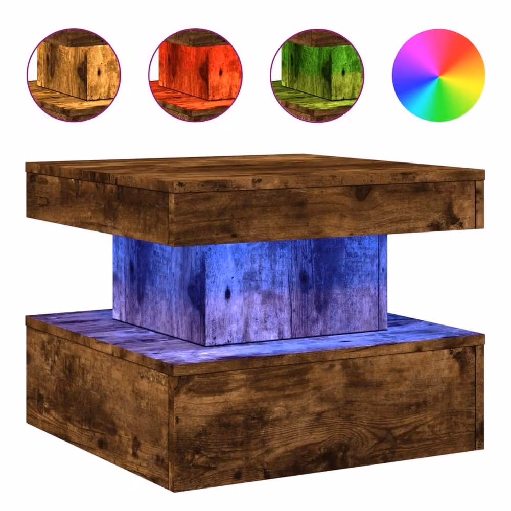 Berkfield Home Modern Square Coffee Table with LED Lights in Smoked Oak Brown, W/D/H: 50 x 50 x 40 cm – 3