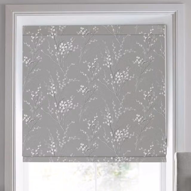 Laura Ashley Pussy Willow Made To Measure Blackout Roman Blind in Grey Floral Design