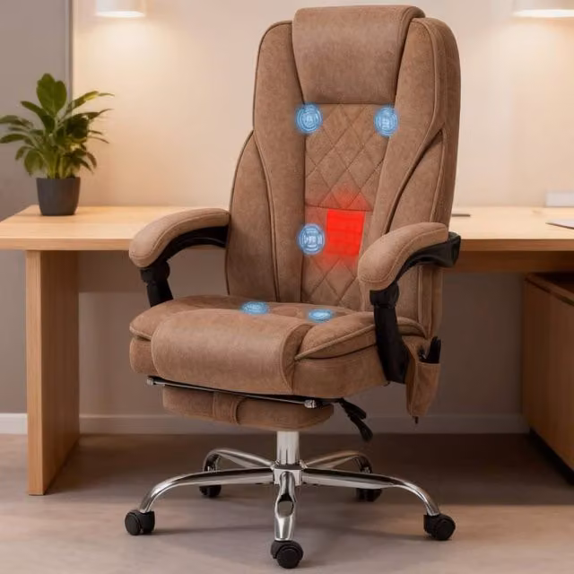 ERGOVEXA Ergonomic Brown Fabric Massage Office Chair with Headrest and Armrests