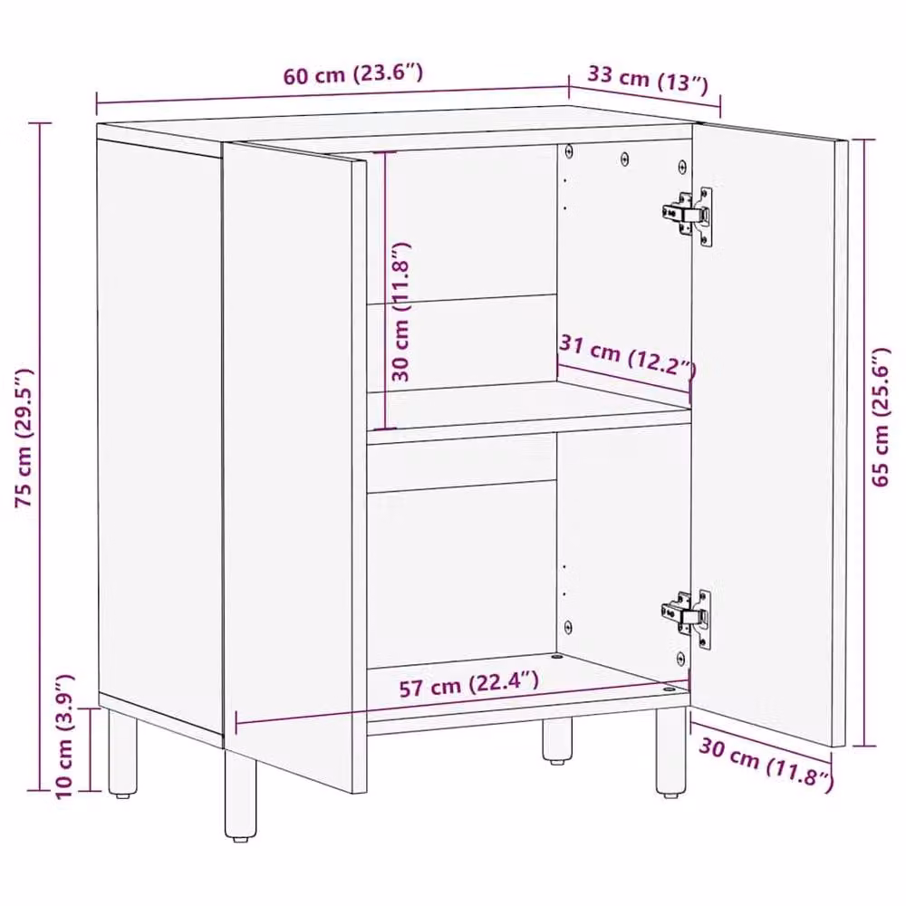 Berkfield Home Brown Mango Wood Modern Geometric Sideboard W/D/H: 60 x 33 x 75 cm – 5