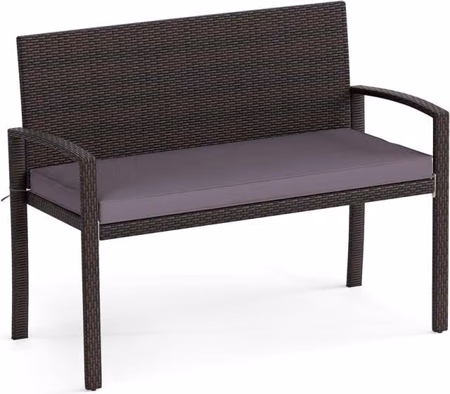 Costway Modern Cushioned Rattan 2-Seater Loveseat in Grey