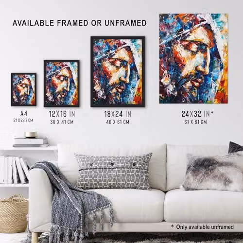 Artery8 Jesus Face Portrait Religious Wall Art Poster Print, Multicolour, 18 x 24 Inch – 3