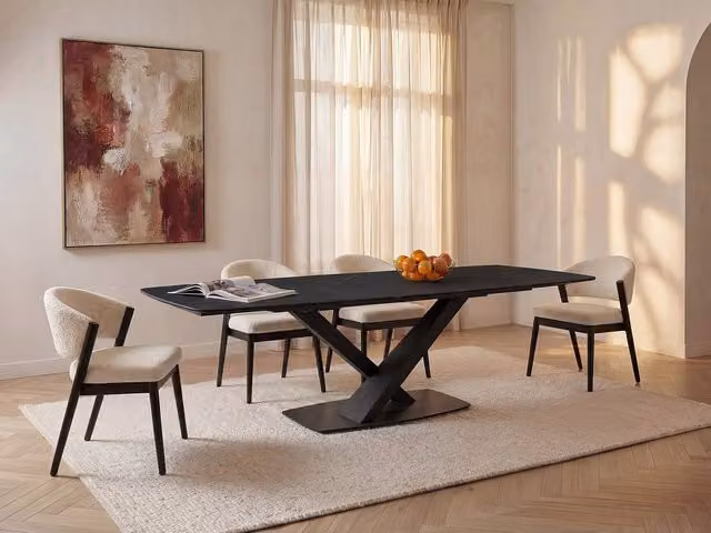 Vente-unique Extendable Rectangular Dining Table in Black Ceramic and Glass, 6-10 Seater, W/D/H: 100 x 90 x 76 cm – 1