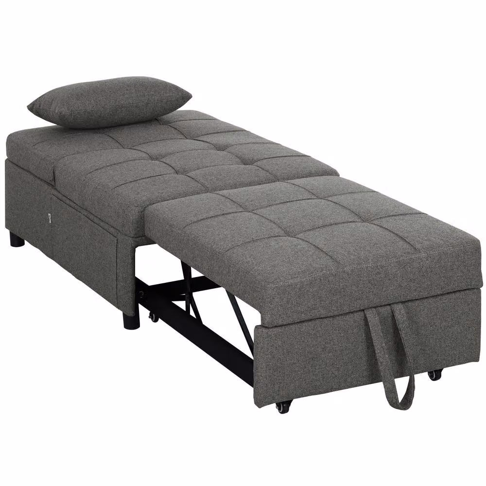 STILVORA Grey Fabric Recliner Chair with Fold-Out Bed and Armrests – 4