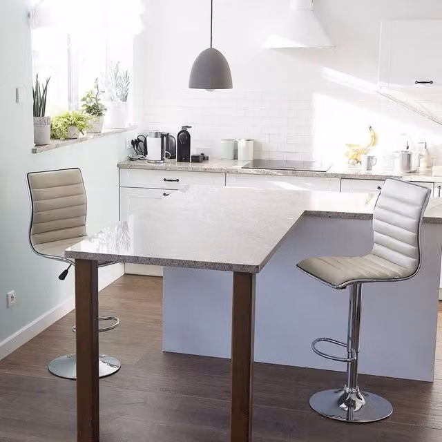 Wyld and Coco Set of 2 Beige Faux Leather Counter Height Bar Chairs with 360 Degree Swivel