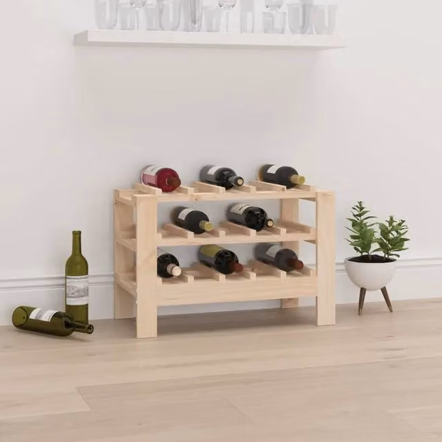 Berkfield Home Rustic Solid Wood Pine Wine Rack in Natural, W/D/H: 61.5 x 30 x 42 cm