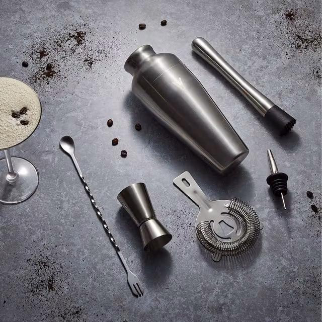 VonShef 6-Piece Stainless Steel Parisian Cocktail Shaker Set with Accessories, Silver