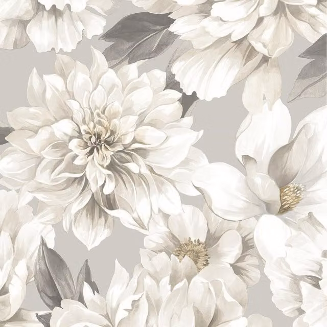 Rasch Floral Botanical Large Flowers and Leaf Wallpaper in Taupe and Grey – 1