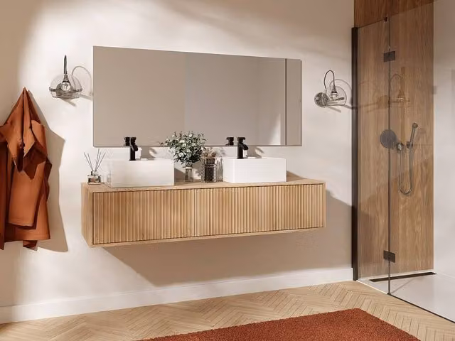 Vente-unique Arnega Striped Wall-Mounted Vanity Unit in Light Oak