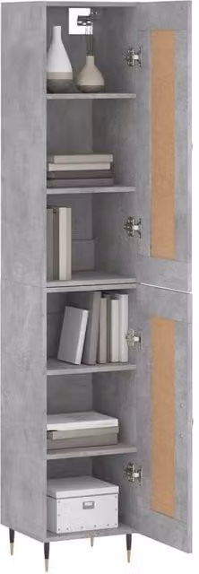 Berkfield Home Modern Highboard in Grey with Hinged Doors and Internal Shelves, W/D/H: 34.5 x 34.0 x 180.0 cm