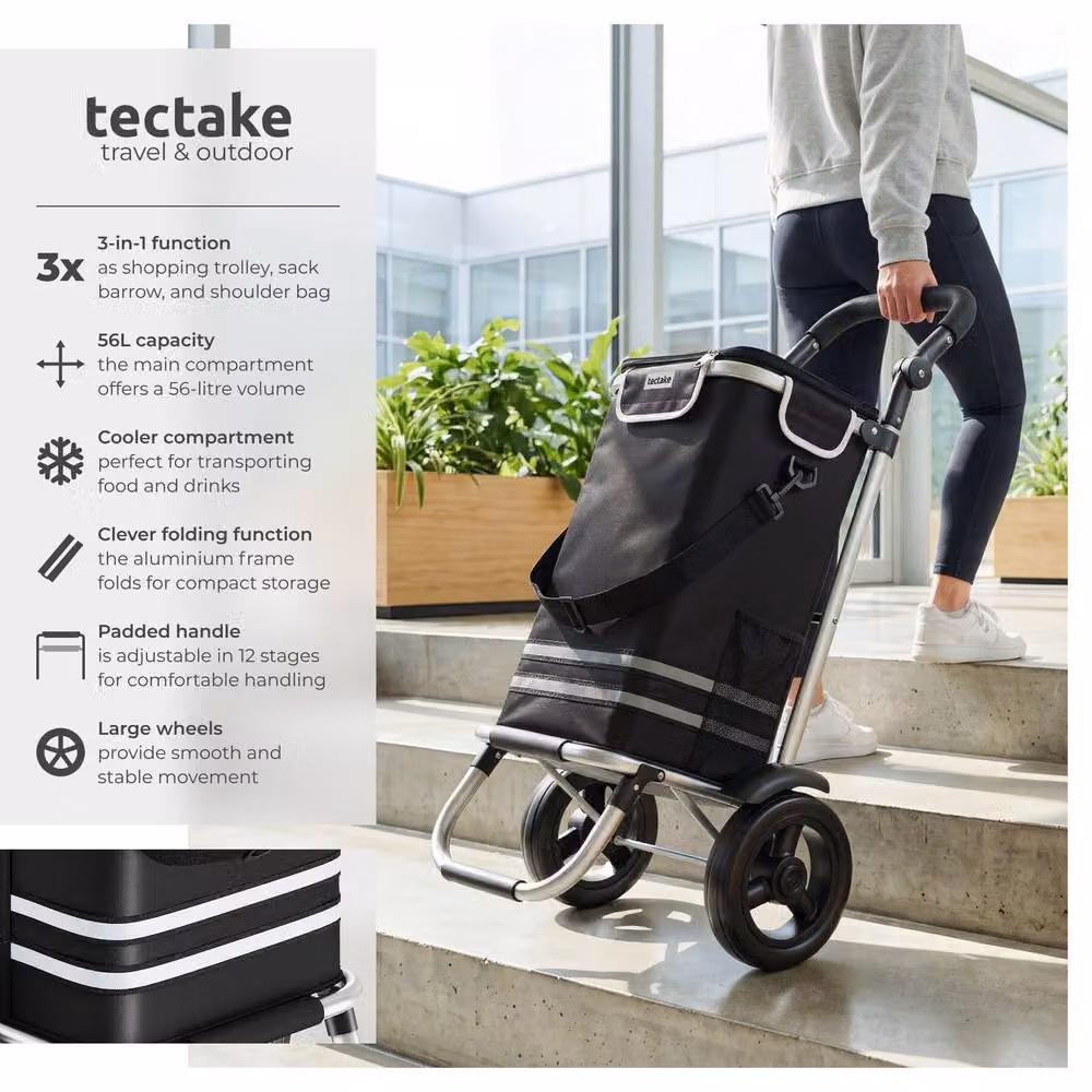 tectake 3-in-1 Foldable Shopping Trolley with Cooler Bag, Black – 2