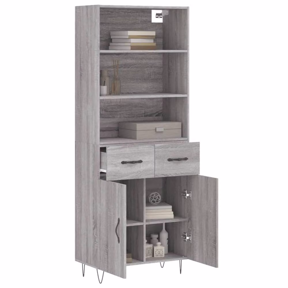 Berkfield Home Grey Sonoma Modern Highboard with Hinged Doors and Internal Shelves, W/D/H: 69.5 x 34 x 180 cm – 3