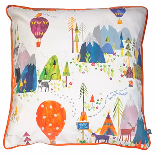 Prestigious Textiles Away We Go Orange Printed Piped Kids Cushion, W/D/H: 55 x 55 x 55 cm