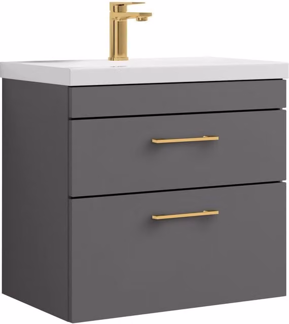 Balterley Modern Glossy Wall Hung Bathroom Vanity Basin Unit in Grey, Width: 60 cm – 1