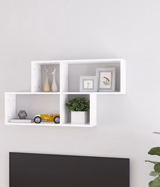 Berkfield Home White Wall Mounted Cube Shelf, W/D/H: 100 x 18 x 53 cm