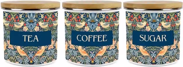 Purely Home Blue Strawberry Thief Ceramic Kitchen Canister Set of 3, Floral Design