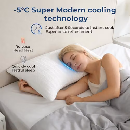 Lavio Cooling Adjustable Shredded Memory Foam Side Sleeper Pillow with Removable Bamboo Fibre Cover, White, W: 74 cm, D: 48 cm – 2