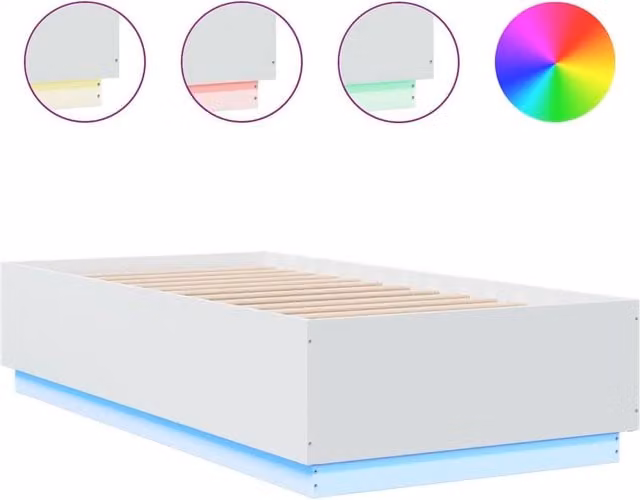 Berkfield Home Modern Small Single Bed Frame in White with LED Under-Bed Lighting and USB Charging Port, W/D/H: 75 x 190 x 80 cm – 1