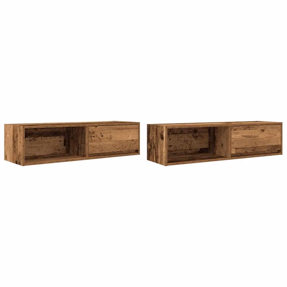 Berkfield Home Set of 2 Rustic Old Wood TV Cabinets in Brown, W/D/H: 100 x 31 x 25.5 cm – 2