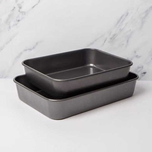 MasterClass Non-Stick Rectangular Roasting Pan Set in Grey, W/D/H: 39 x 28 x 7 cm and 34 x 26 x 7 cm