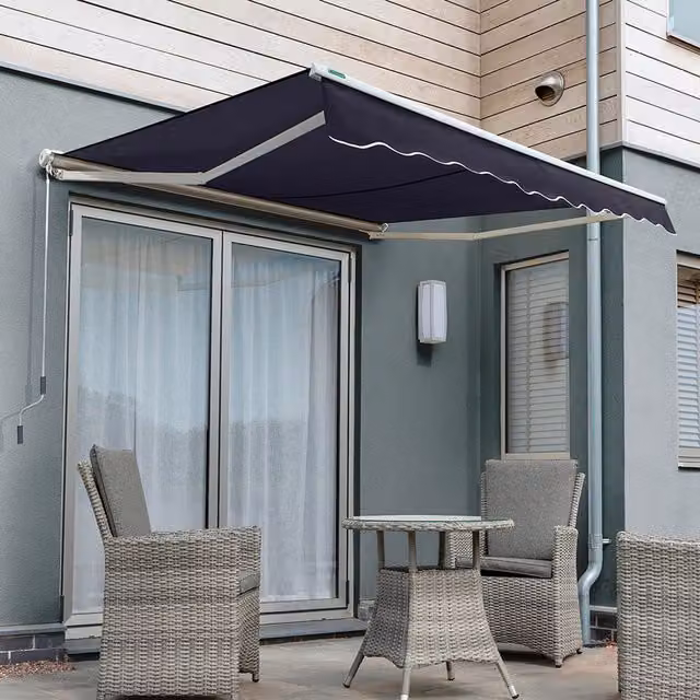 Primrose Manual Half Cassette Awning in Plain Blue, W/D/H: 400 x 300 x 300 cm
