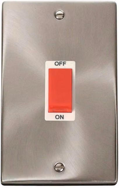 SE Home 2 Gang 45A Switch in Satin Brushed Chrome and Metallic Silver