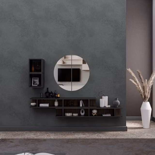 Decorotika Rimini Wall Mounted Modern Entertainment Center in Black Matt