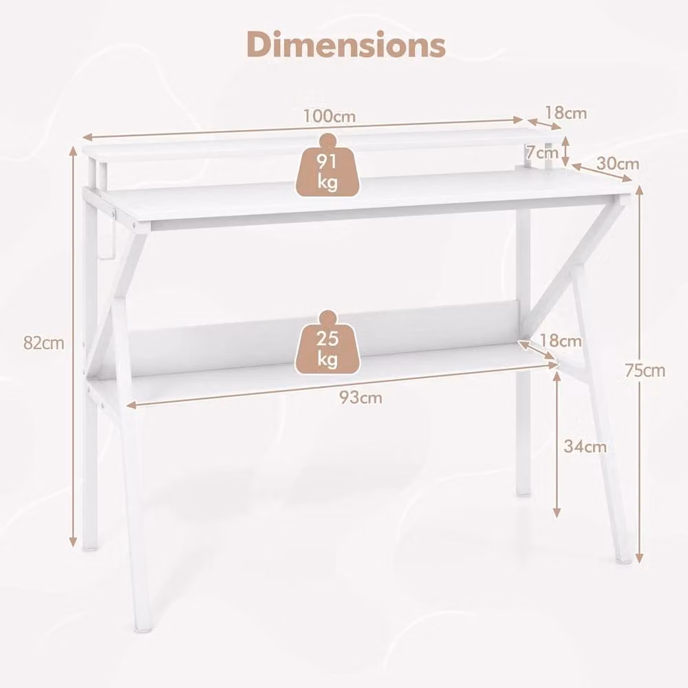 NESTLUNE Space Saving Computer Desk for Home Office in White, W: 100 cm, D: 15 cm – 2