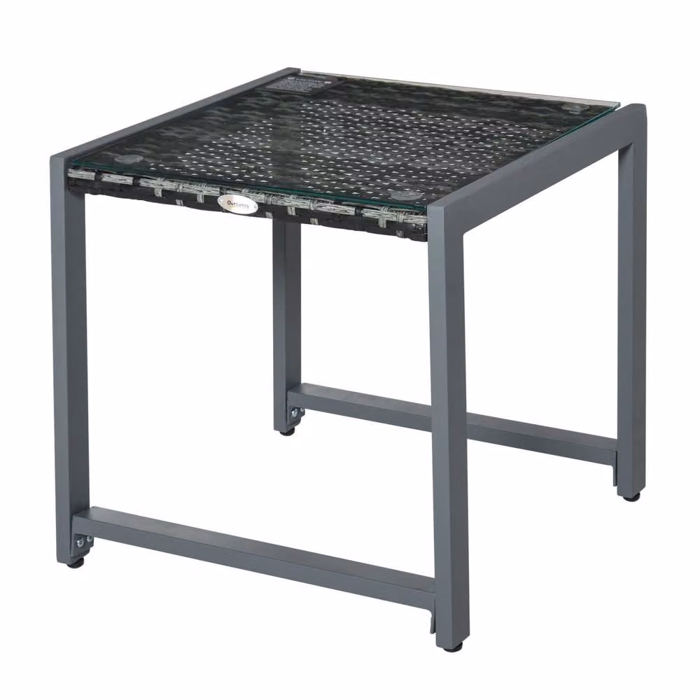 Wyld Haus Visano Grey Rattan Outdoor Side Table with Tempered Glass Top – 2