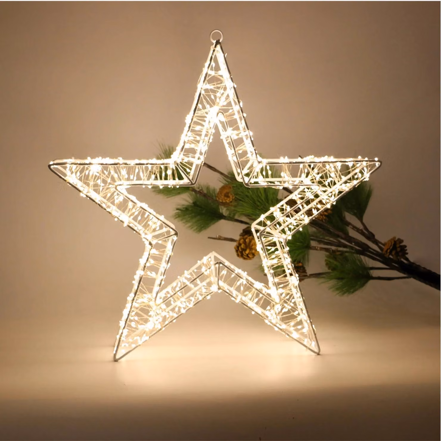 Pegdev Elegant White Christmas Star Hanging Decoration with 1440 Warm White LEDs and Timer, Height: 50 cm – 2