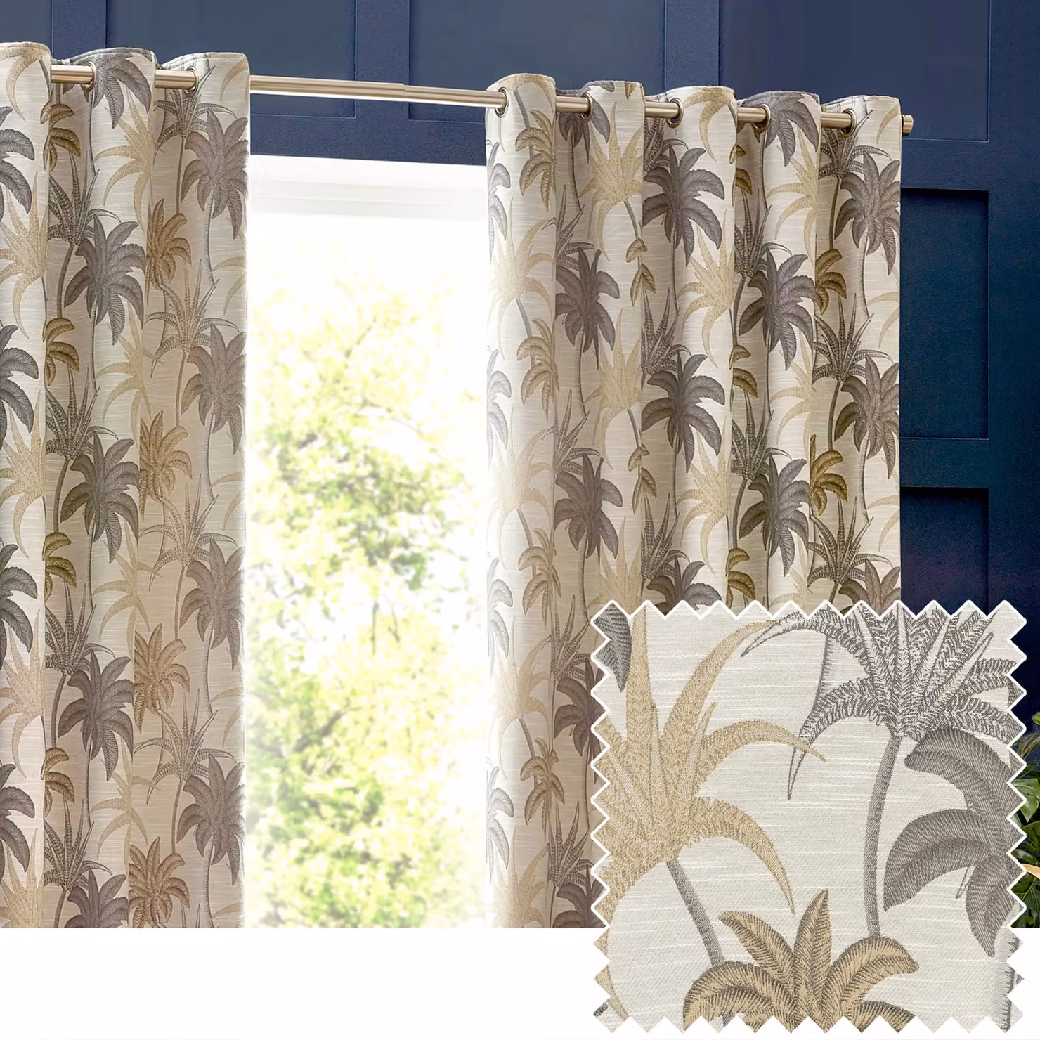 Wylder Tropics Galapagos Jacquard Eyelet Curtains in Beige, Width: 117 cm, Drop: 183 cm – 5