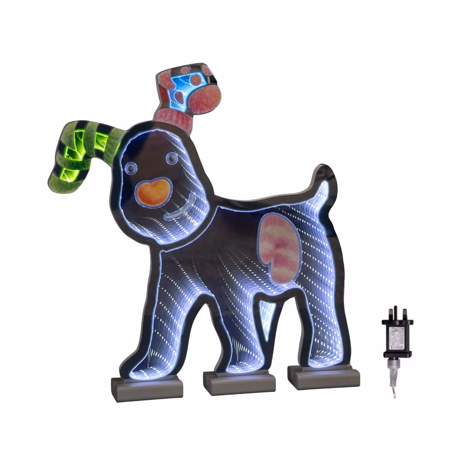 Samuel Alexander LED Infinity Snowdog Christmas Decoration with Wooden Base, Multicolour, Height: 40 cm – 3