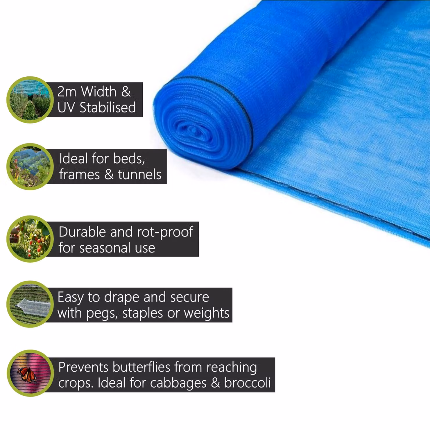 Pegdev Blue Butterfly Netting UV Stabilised Plastic Mesh for Vegetable Gardens, 4m – 2