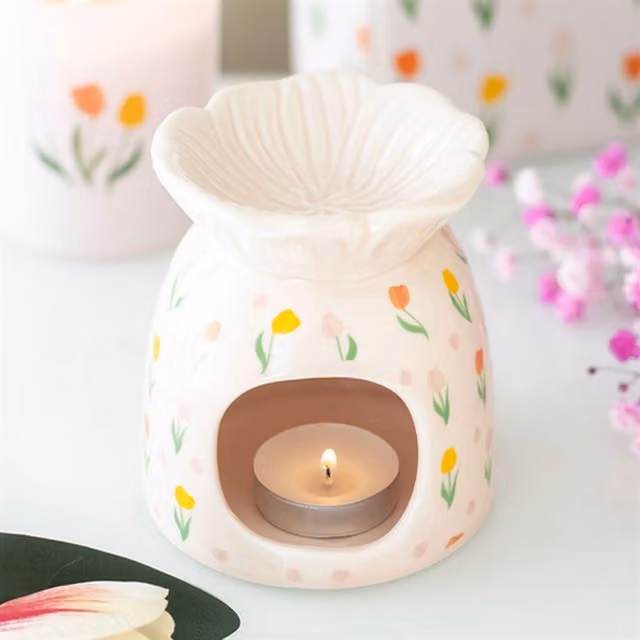 Gloriously Good Tulip Aroma Ceramic Tealight Burner in White and Multicolour